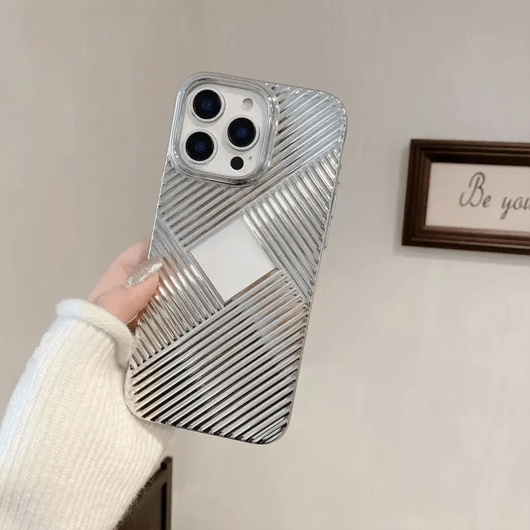 ktusu iShock Cases & Covers Luxury Geometric Corrugated Pattern Electroplate Case for iPhone 16 Pro Max Silver