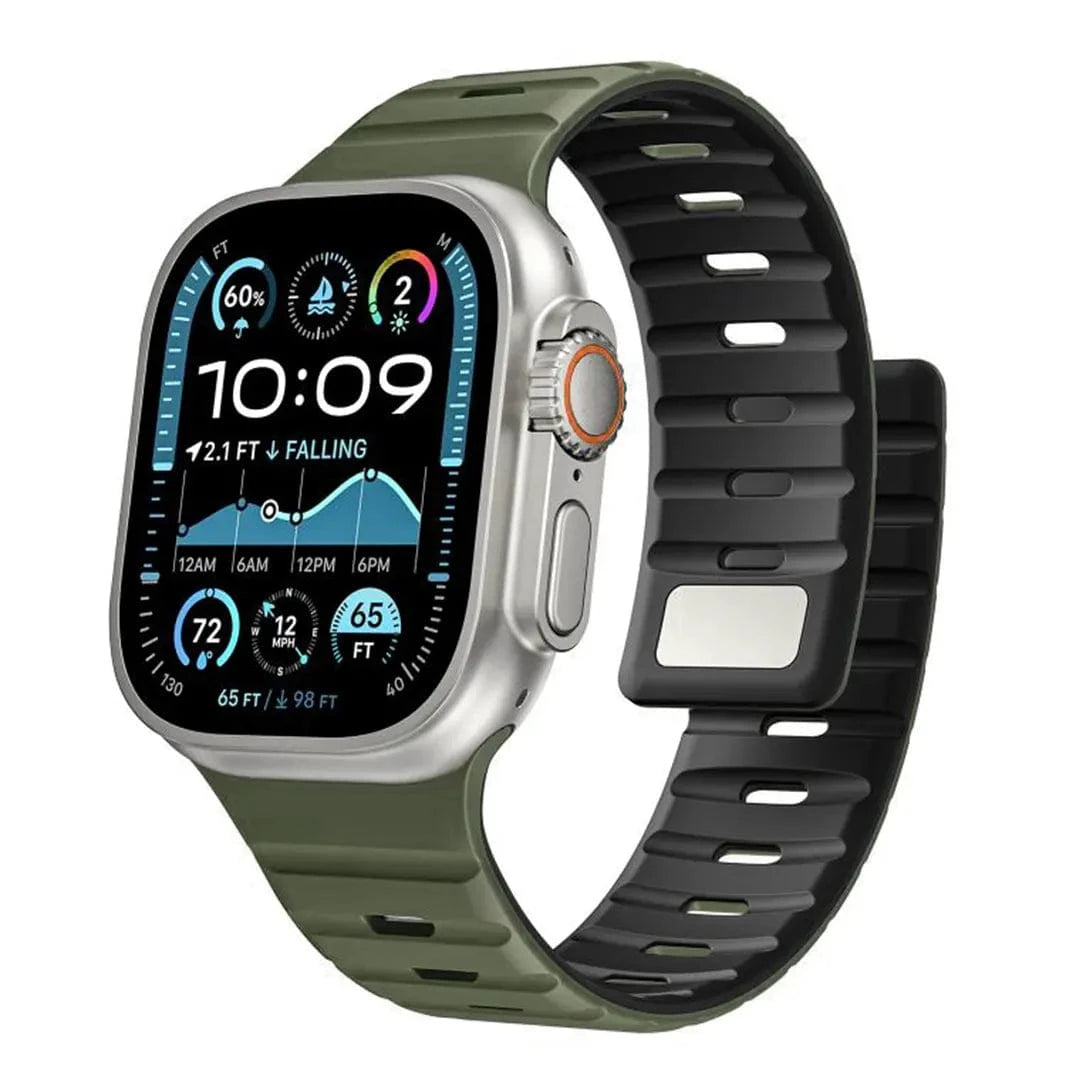 ktusu Generic Watch Bands Magnetic Silicone Sports Band for Apple Watch 42 | 44 | 45 | Ultra 49 | 46mm S10 Army Green Black