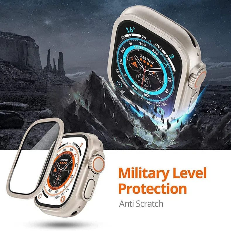 ktusu Generic Screen Protection Metalic Alloy Frame Screen Protector Glass for Apple Watch Ultra 49mm Natural Titanium