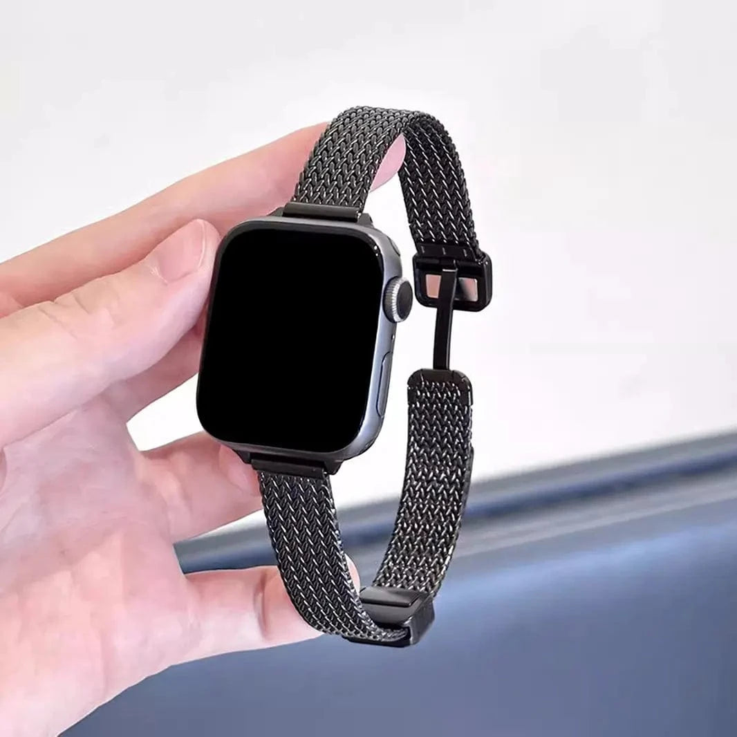 ktusu Generic Watch Bands Milanese Magnetic Slim D-Buckle Band for Apple Watch 38 | 40 | 41 | 42mm S10 Black