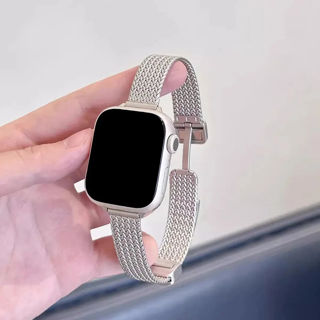 ktusu Generic Watch Bands Milanese Magnetic Slim D-Buckle Band for Apple Watch 38 | 40 | 41 | 42mm S10 Starlight