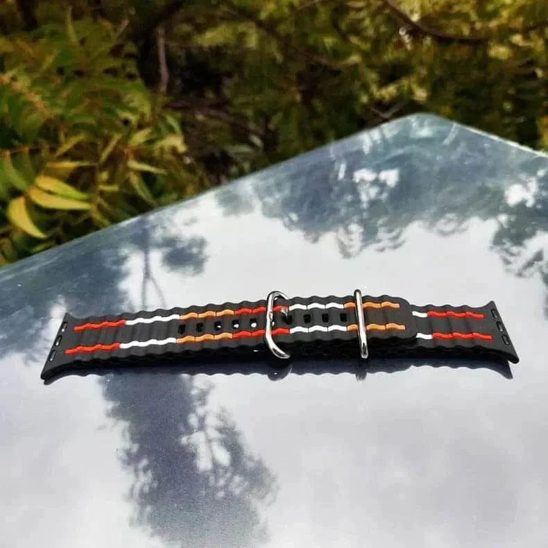 ktusu Generic Watch Bands Ocean Silicone Sport Soft Band for Apple Watch 42 | 44 | 45 | Ultra 49 | 46mm S10 Black Multicolor