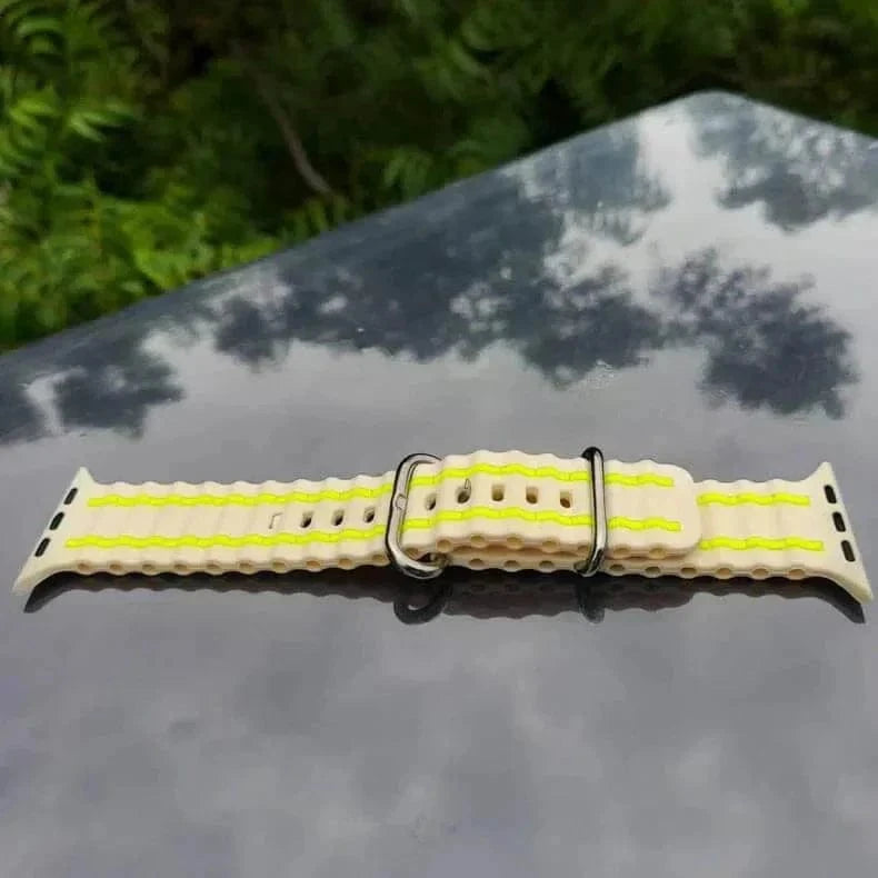 ktusu Generic Watch Bands Ocean Silicone Sport Soft Band for Apple Watch 42 | 44 | 45 | Ultra 49 | 46mm S10 Cream NeonGreen