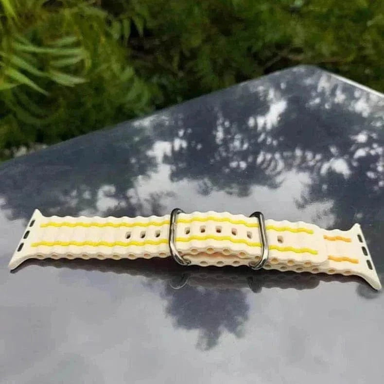 ktusu Generic Watch Bands Ocean Silicone Sport Soft Band for Apple Watch 42 | 44 | 45 | Ultra 49 | 46mm S10 Cream Yellow