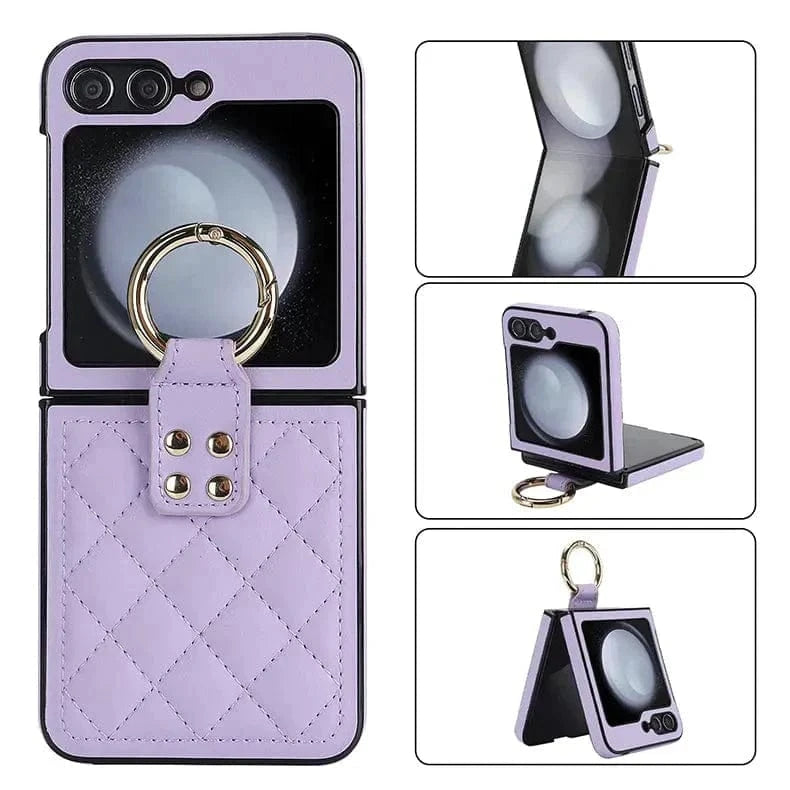 ktusu Generic Cases & Covers Rhombus PU Leather Ring Case for Samsung Z Flip6 Purple