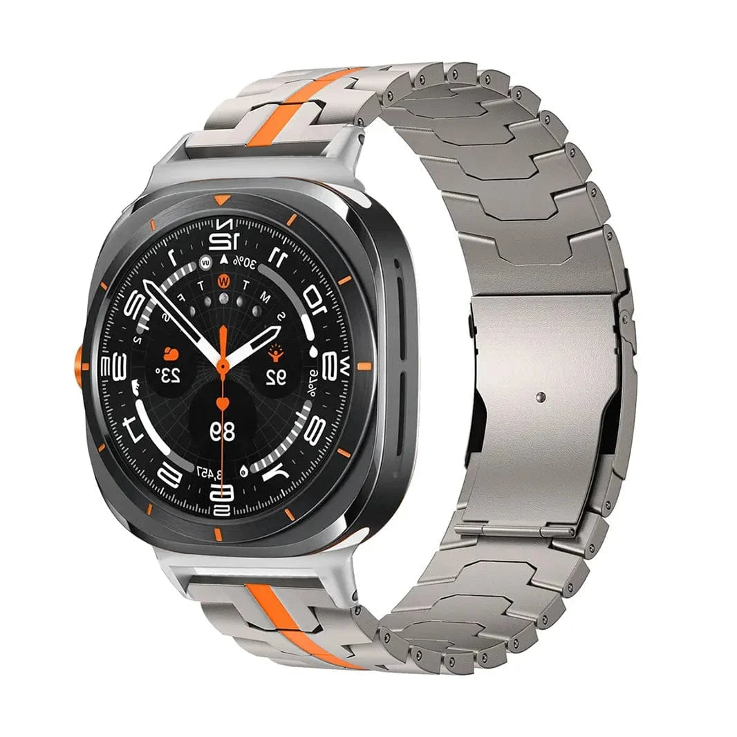 ktusu Generic Watch Bands Satin Brushed Metal Link Bracelet Band for Samsung Watch Ultra 47mm Black Orange