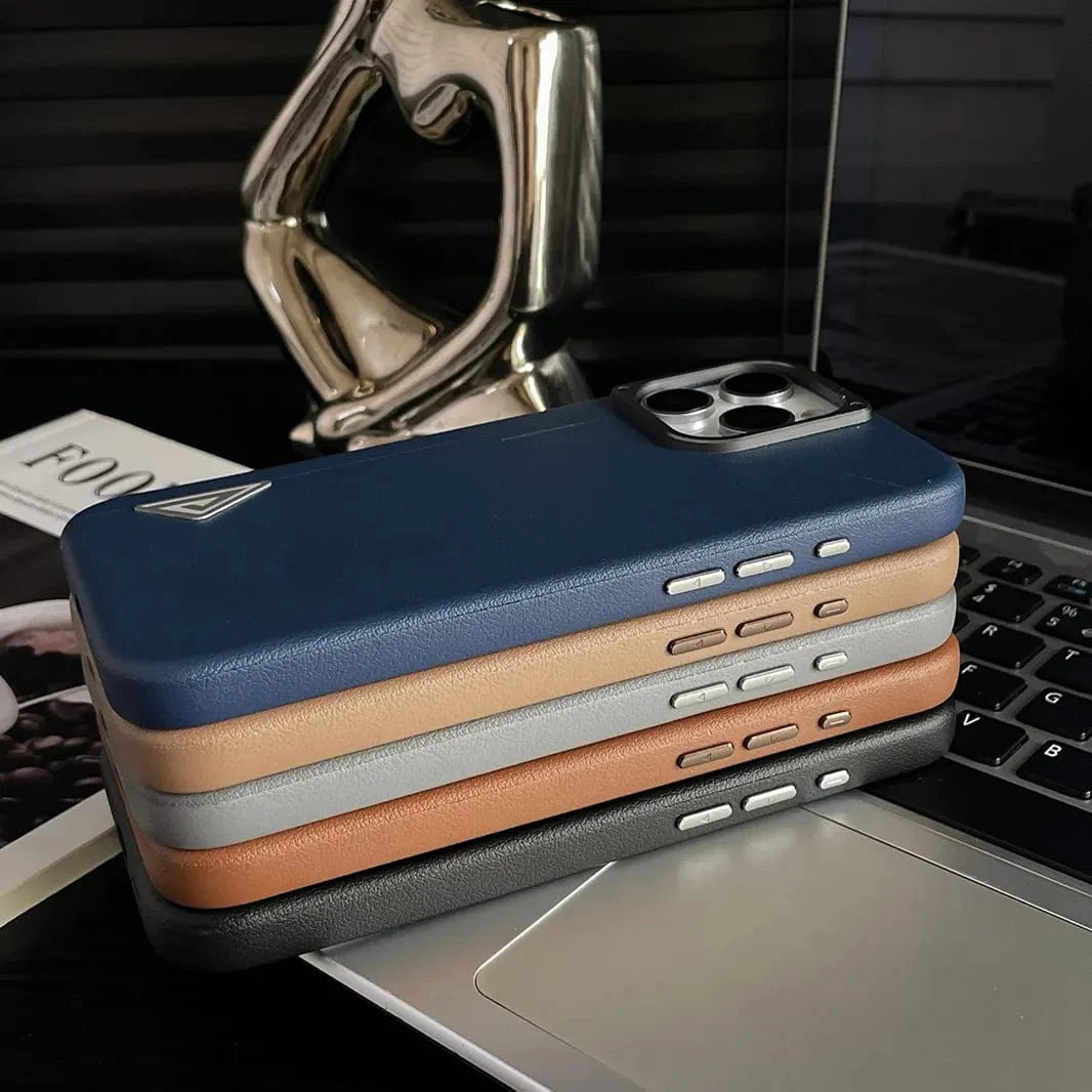 ktusu iShock Cases & Covers Shield Leather Texture Metal Button Magsafe Case for iPhone 16 Pro Max