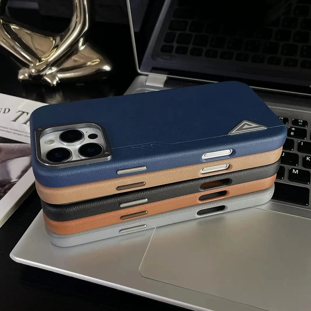 ktusu iShock Cases & Covers Shield Leather Texture Metal Button Magsafe Case for iPhone 16 Pro Max