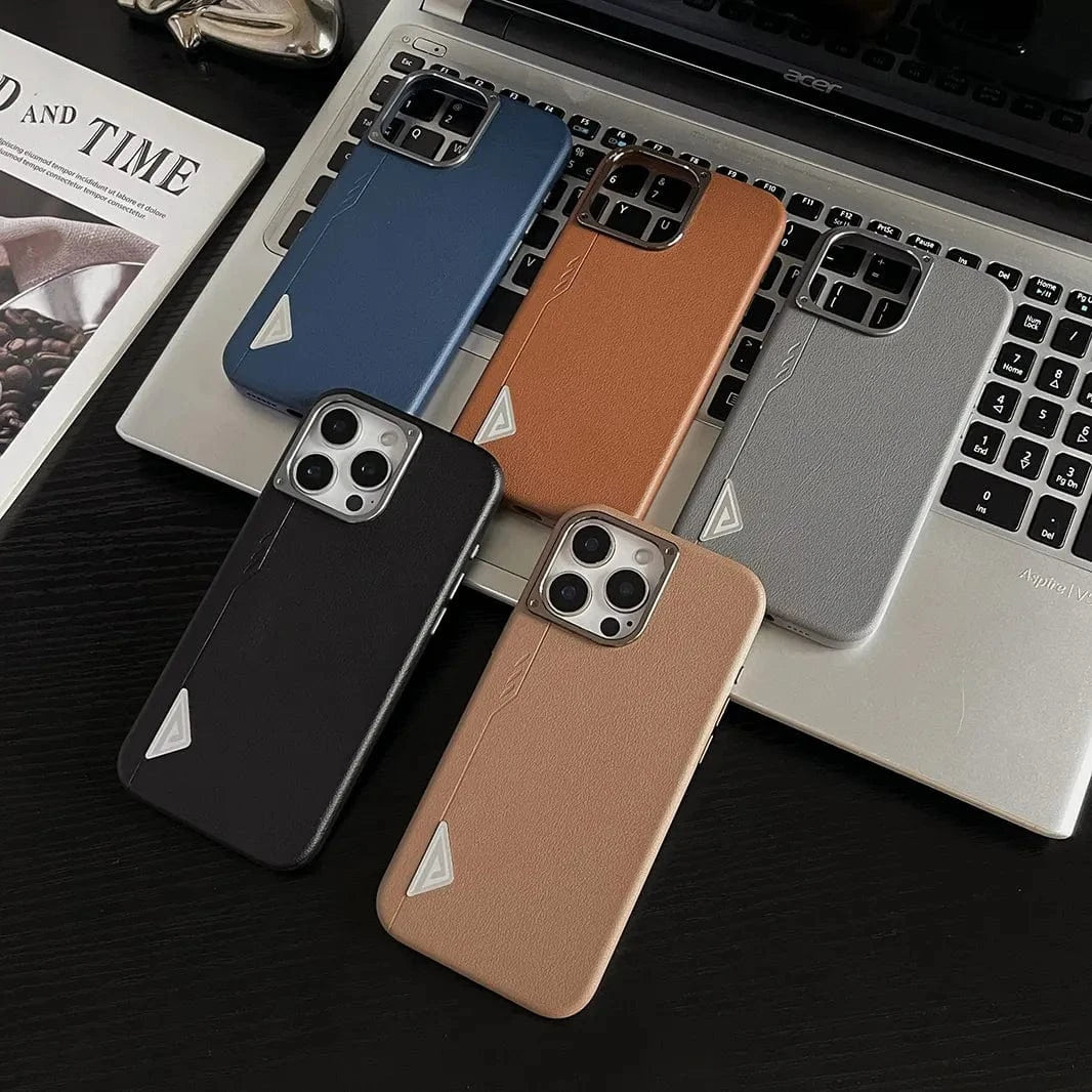 ktusu iShock Cases & Covers Shield Leather Texture Metal Button Magsafe Case for iPhone 16 Pro Max