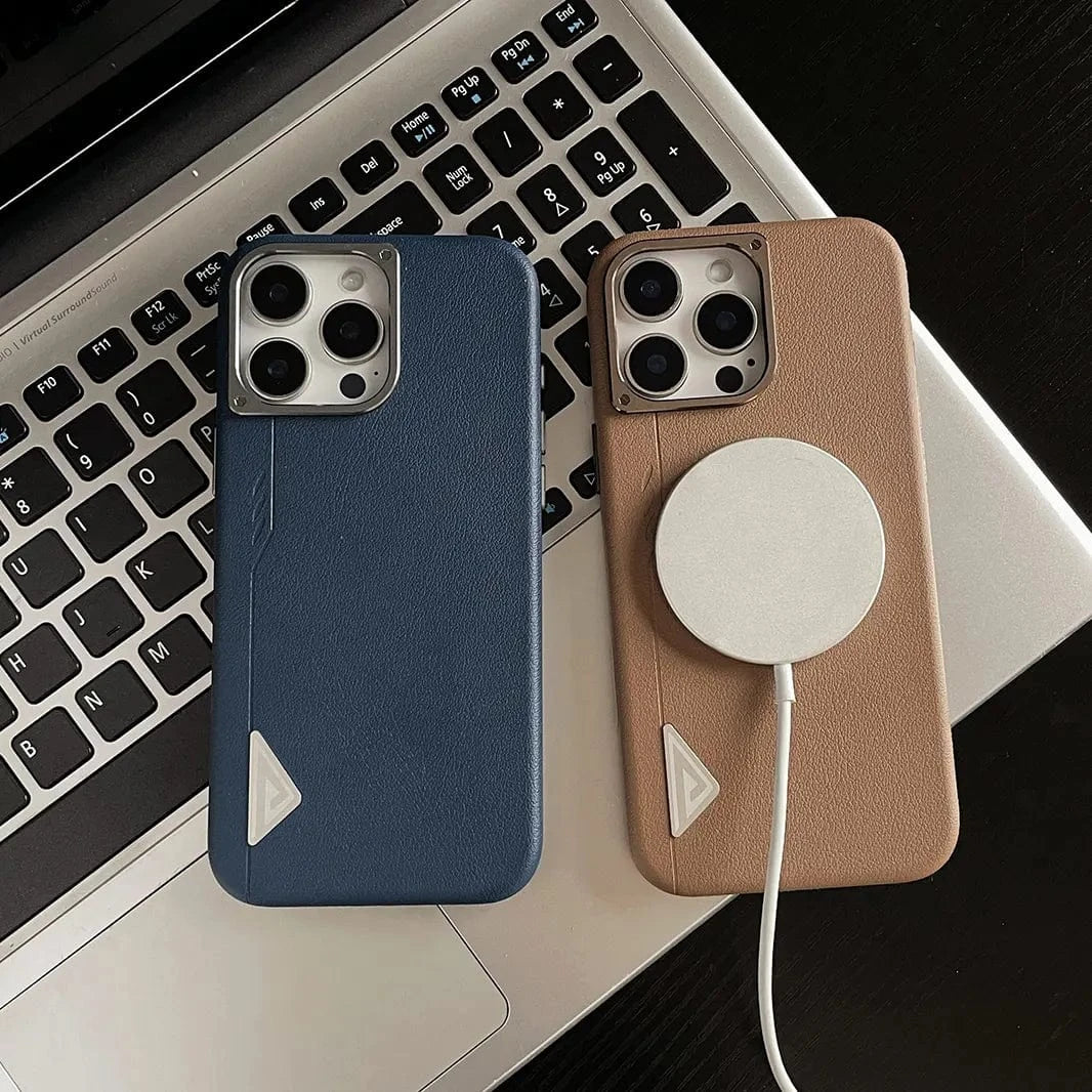 ktusu iShock Cases & Covers Shield Leather Texture Metal Button Magsafe Case for iPhone 16 Pro Max