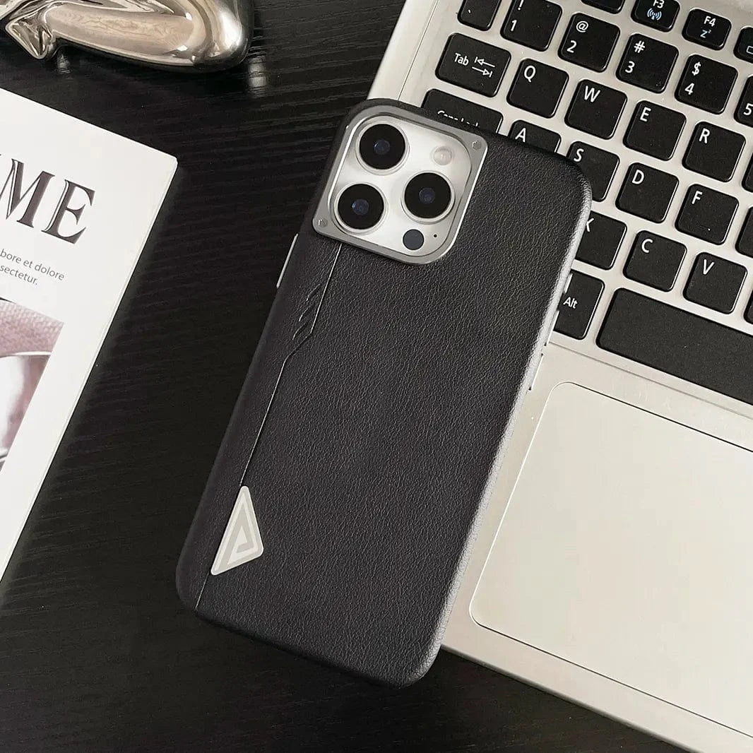 ktusu iShock Cases & Covers Shield Leather Texture Metal Button Magsafe Case for iPhone 16 Pro Max Black