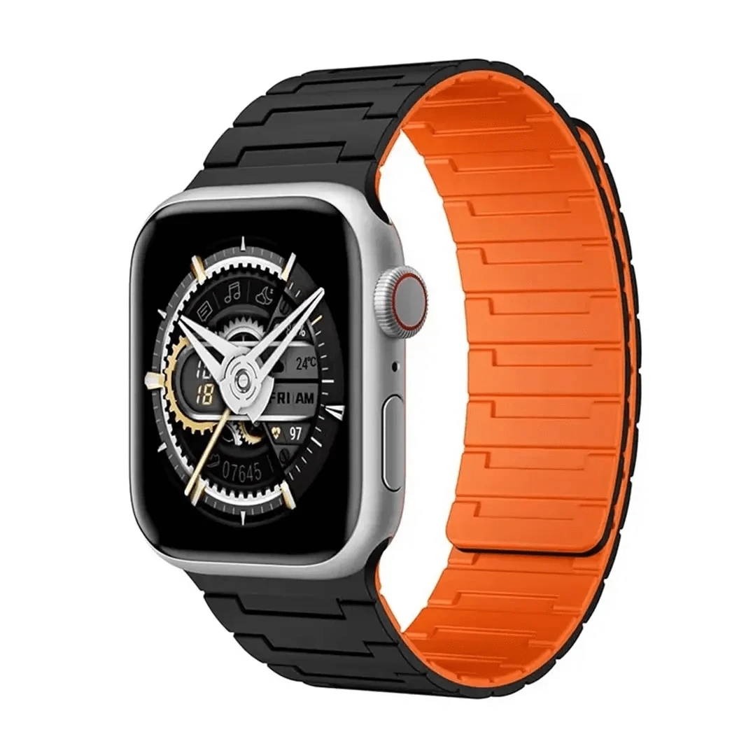 ktusu Generic Watch Bands Silicone Magnetic Watch Strap Band for Apple Watch 42 | 44 | 45 | Ultra 49 | 46mm S10 Black Orange