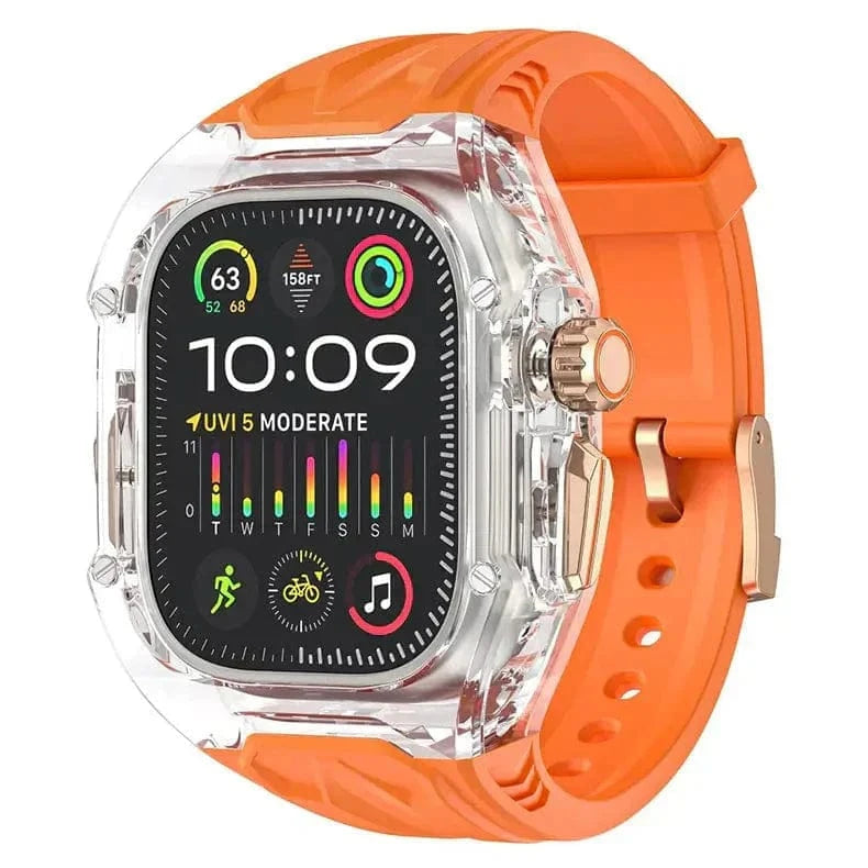 ktusu Generic Watch Bands Silicone Watch Band with Protective Rugged Hard Cover for Apple Watch 45mm | 44mm Orange Clear