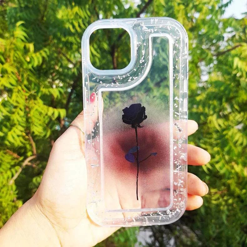 ktusu Generic Cases & Covers Silver Glitter Clear Soft Case for iPhone 14 Pro Black Rose