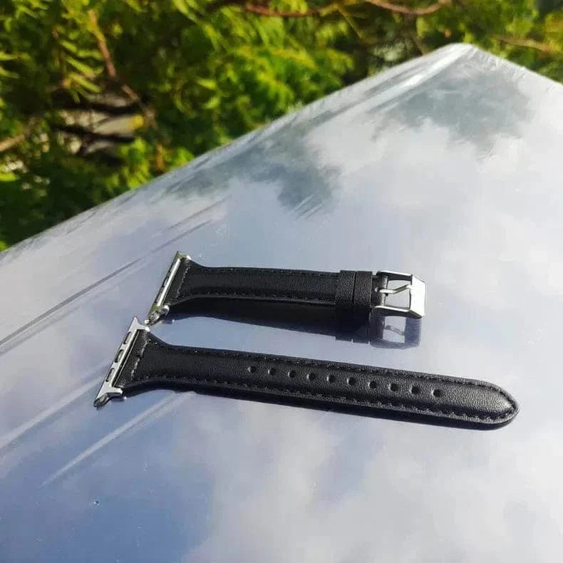 ktusu Generic Watch Bands Slim Classic Leather Texture Band for Apple Watch 42 | 44 | 45 | Ultra 49 | 46mm S10 Black