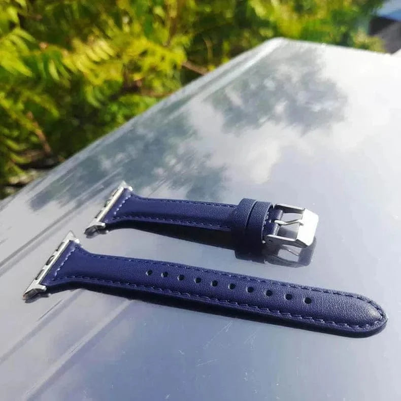 ktusu Generic Watch Bands Slim Classic Leather Texture Band for Apple Watch 42 | 44 | 45 | Ultra 49 | 46mm S10 Midnight Blue