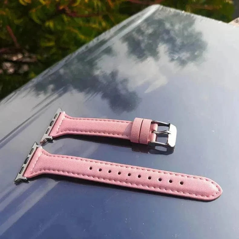 ktusu Generic Watch Bands Slim Classic Leather Texture Band for Apple Watch 42 | 44 | 45 | Ultra 49 | 46mm S10 Pink