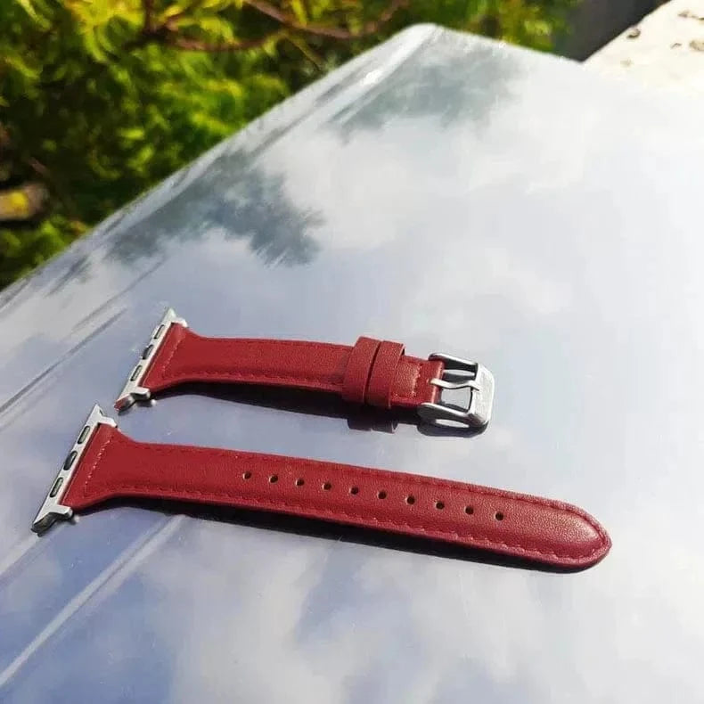 ktusu Generic Watch Bands Slim Classic Leather Texture Band for Apple Watch 42 | 44 | 45 | Ultra 49 | 46mm S10 Red