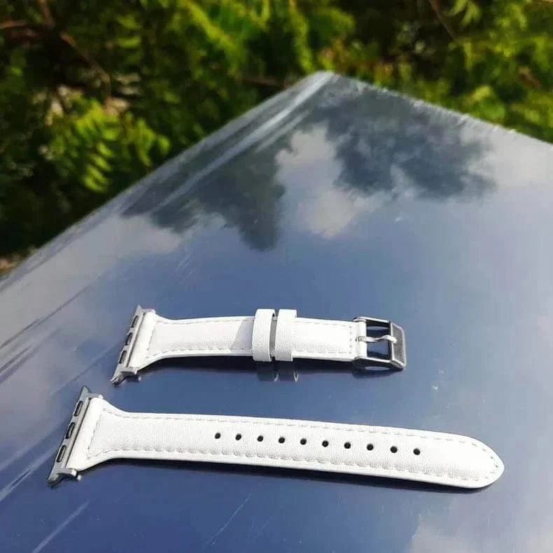 ktusu Generic Watch Bands Slim Classic Leather Texture Band for Apple Watch 42 | 44 | 45 | Ultra 49 | 46mm S10 White