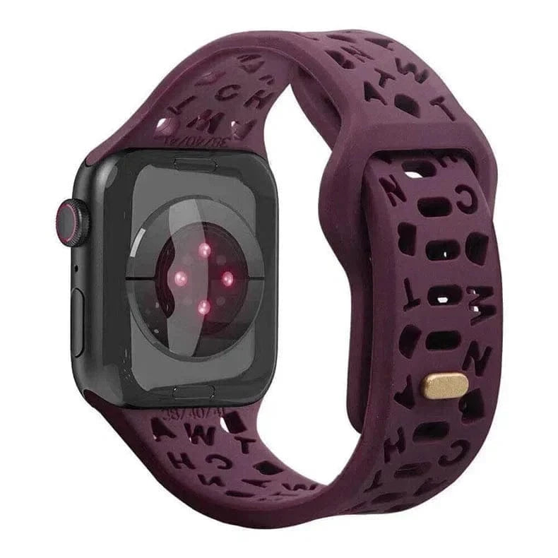 ktusu Generic Watch Bands Soft Silicone Alphabetic Band for Apple Watch 42 | 44 | 45 | Ultra 49 | 46mm S10 Wine