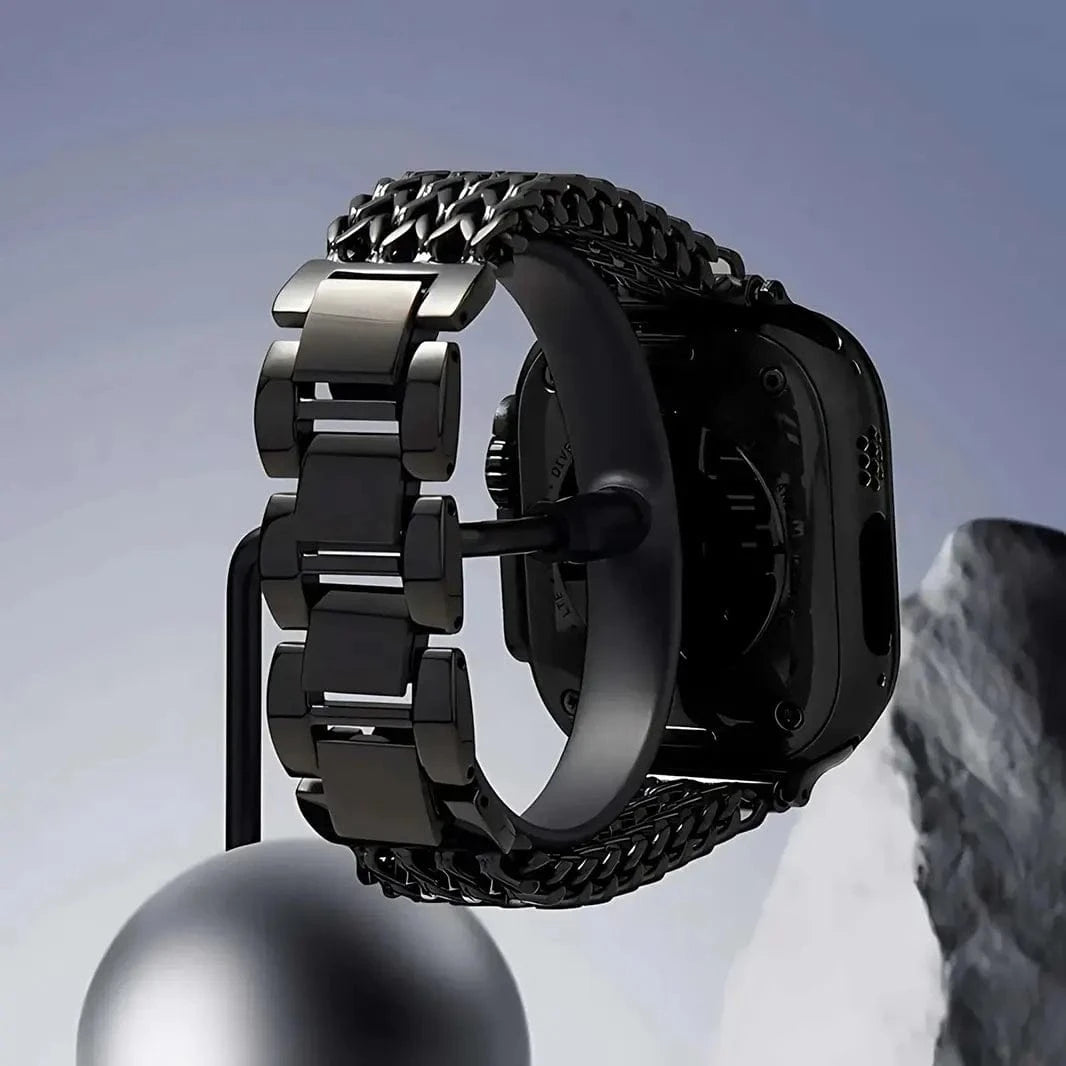 ktusu Generic Watch Bands Stainless Steel Chain Link Armband Bracelet for Apple Watch 42 | 44 | 45 | Ultra 49 | 46mm S10 Black