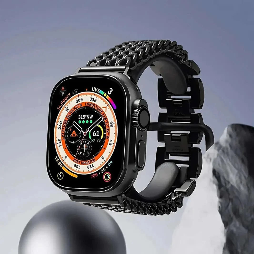 ktusu Generic Watch Bands Stainless Steel Chain Link Armband Bracelet for Apple Watch 42 | 44 | 45 | Ultra 49 | 46mm S10 Black