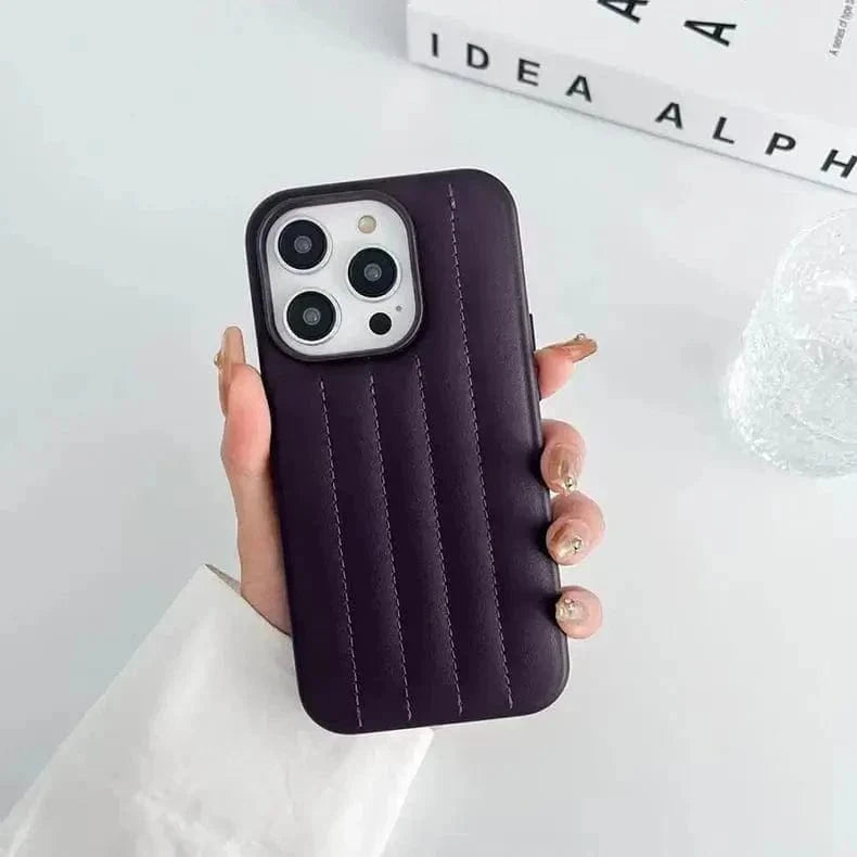 ktusu Generic Cases & Covers Stitch Leather Texture Hard Case for iPhone 14 Pro Max Deep Purple