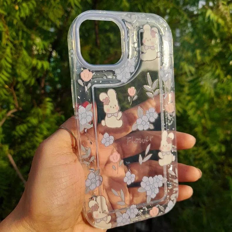 ktusu Generic Cases & Covers Teddy Bear Print Silver Glitter Foil Clear Soft Case for iPhone 12 | 12 Pro