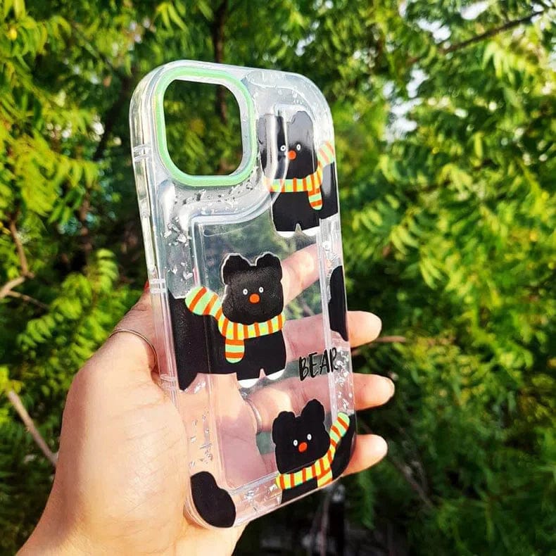 ktusu Generic Cases & Covers Teddy Bear Print Silver Glitter Foil Clear Soft Case for iPhone 12 | 12 Pro