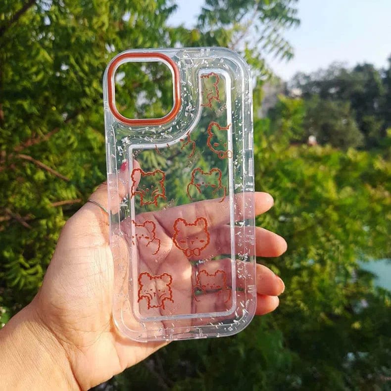 ktusu Generic Cases & Covers Teddy Bear Print Silver Glitter Foil Clear Soft Case for iPhone 12 | 12 Pro