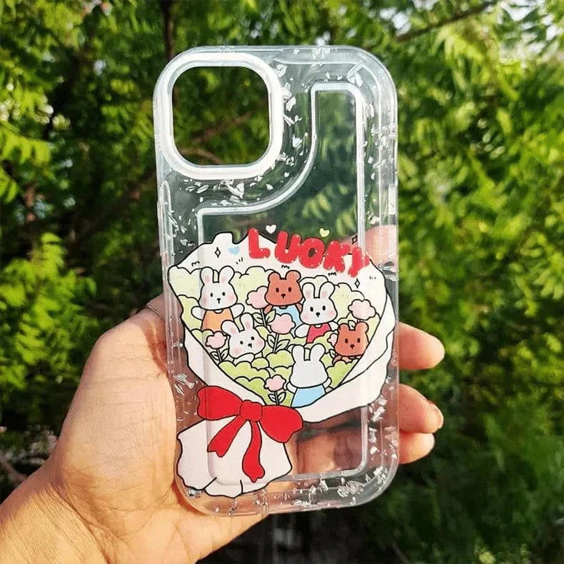 ktusu Generic Cases & Covers Teddy Bear Print Silver Glitter Foil Clear Soft Case for iPhone 13