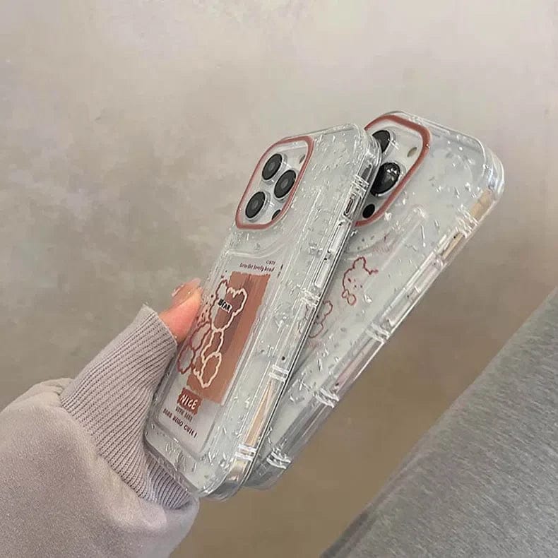 ktusu Generic Cases & Covers Teddy Bear Print Silver Glitter Foil Clear Soft Case for iPhone 13 Pro