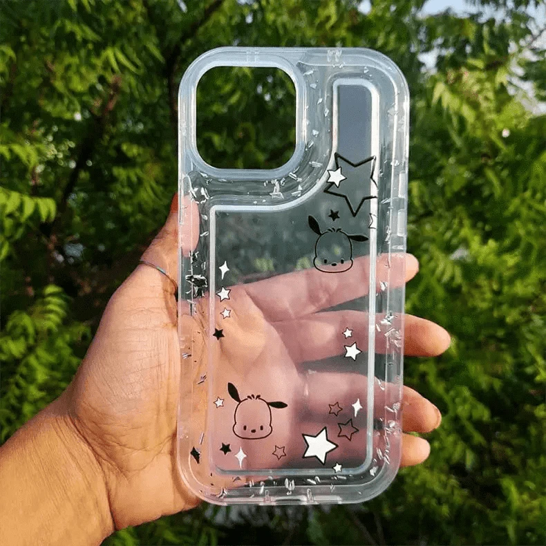 ktusu Generic Cases & Covers Teddy Bear Print Silver Glitter Foil Clear Soft Case for iPhone 13 Pro Light Blue Teddy