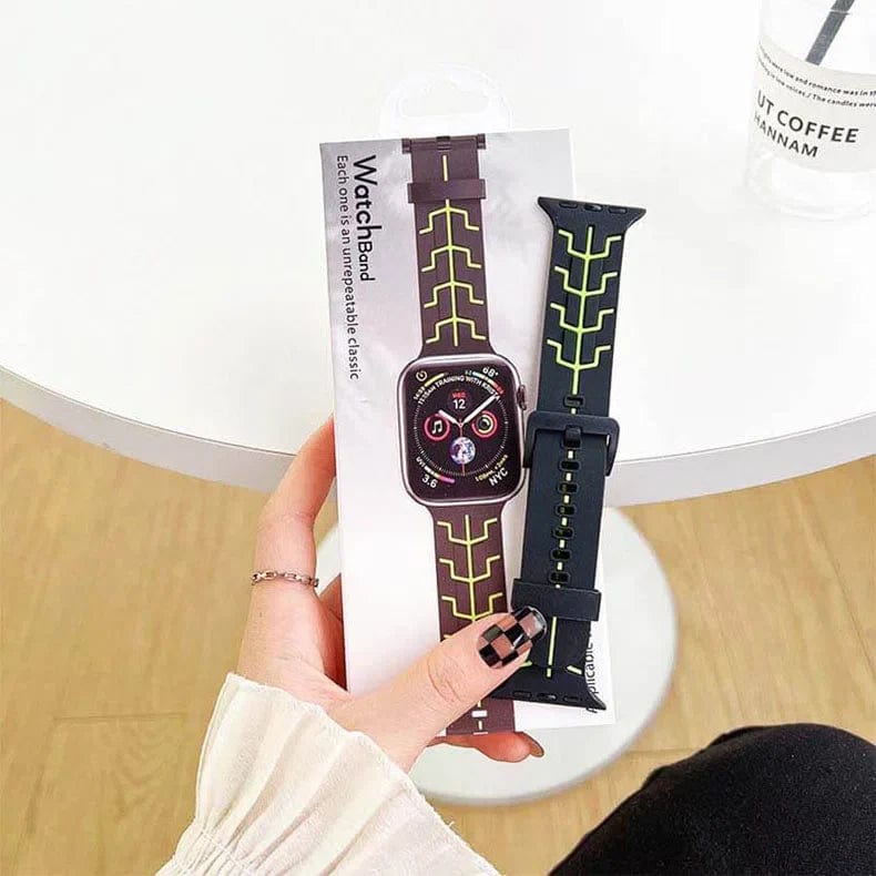 ktusu Generic Watch Bands Tron Silicone Sport Band for Apple Watch 42 | 44 | 45 | Ultra 49 | 46mm S10 Black Neon Green