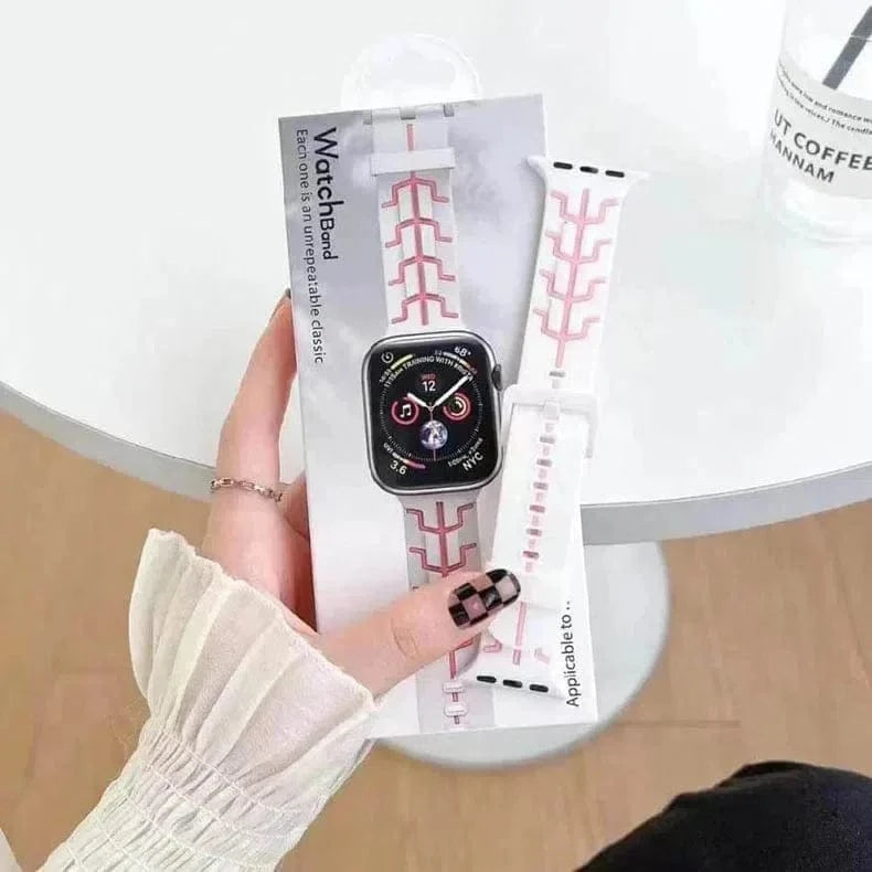 ktusu Generic Watch Bands Tron Silicone Sport Band for Apple Watch 42 | 44 | 45 | Ultra 49 | 46mm S10 White Pink