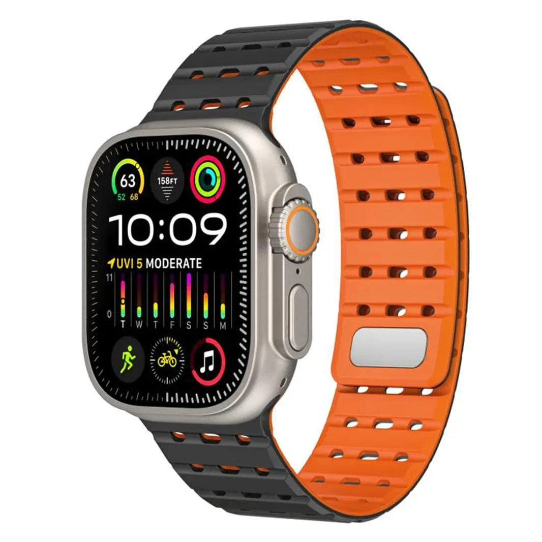 ktusu Generic Watch Bands Two-Tone Breathable Magnetic Silicone Band for Apple Watch 42 | 44 | 45 | Ultra 49 | 46mm S10 Black Orange