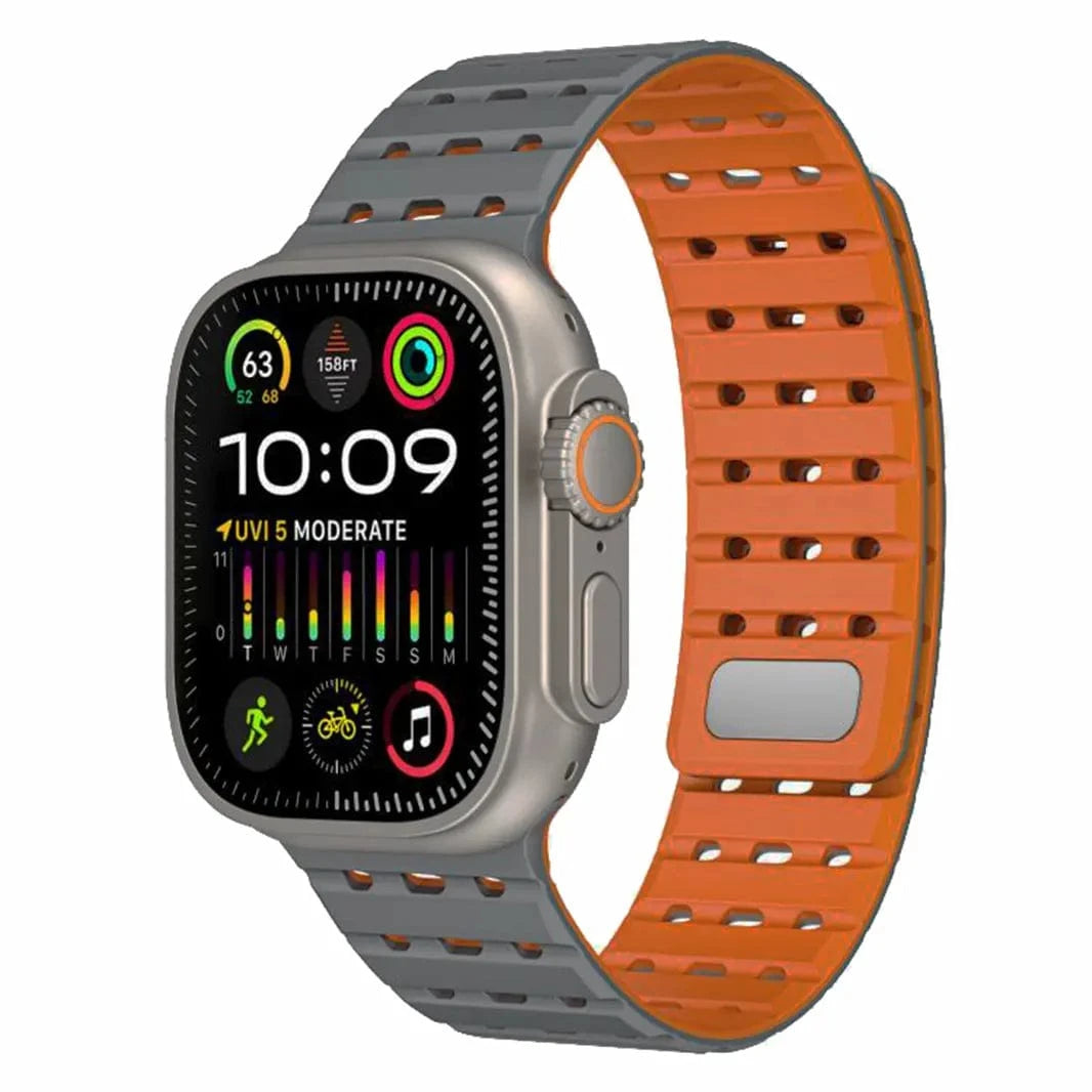 ktusu Generic Watch Bands Two-Tone Breathable Magnetic Silicone Band for Apple Watch 42 | 44 | 45 | Ultra 49 | 46mm S10 Grey Orange