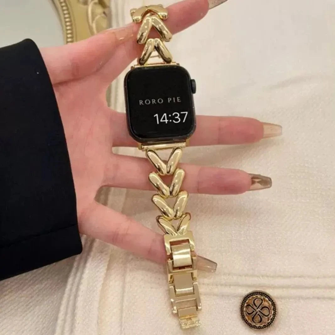 ktusu Generic Watch Bands V Shape Chain Bracelet for Apple Watch 42 | 44 | 45 | Ultra 49 | 46mm S10 Gold