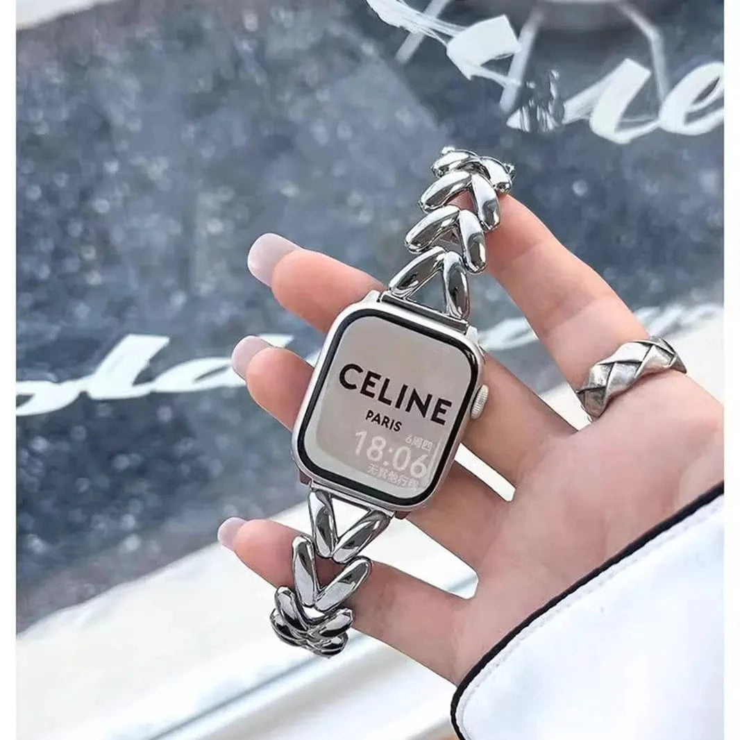 ktusu Generic Watch Bands V Shape Chain Bracelet for Apple Watch 42 | 44 | 45 | Ultra 49 | 46mm S10 Silver