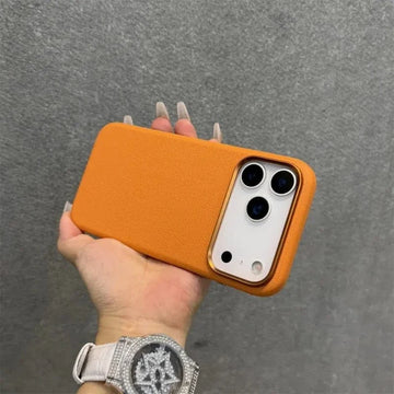 ktusu iShock Cases & Covers Vegan Leather Metal Button Case for iPhone 17 Pro Max Cosmic Orange