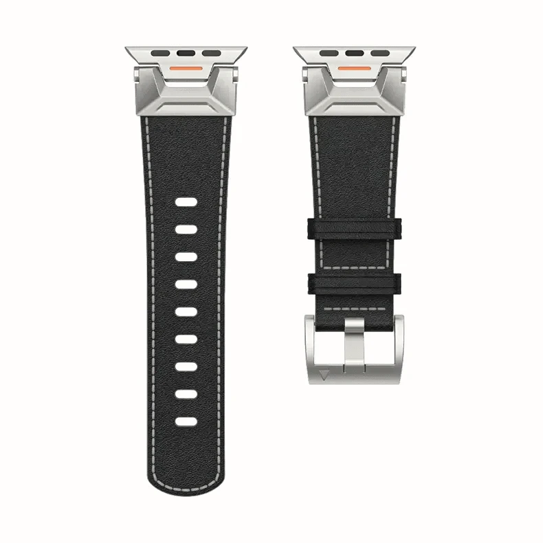 ktusu Generic Watch Bands Vintage Grain PU Leather Band for Apple Watch 42 | 44 | 45 | Ultra 49 | 46mm S10 Black