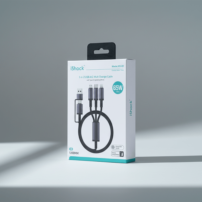 Power & Cable 3-in-2 Multi Charger Braided Cable with Type-C/Lightning
