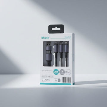 Power & Cable 3-in-2 Multi Charger Braided Cable with Type-C/Lightning