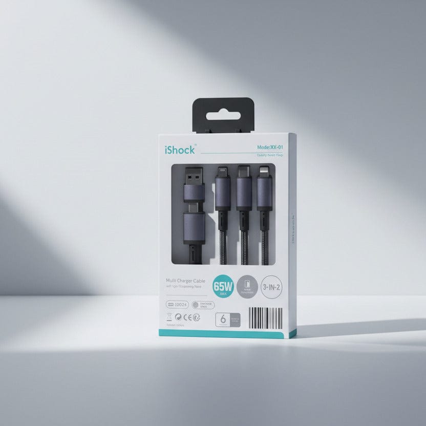 Power & Cable 3-in-2 Multi Charger Braided Cable with Type-C/Lightning