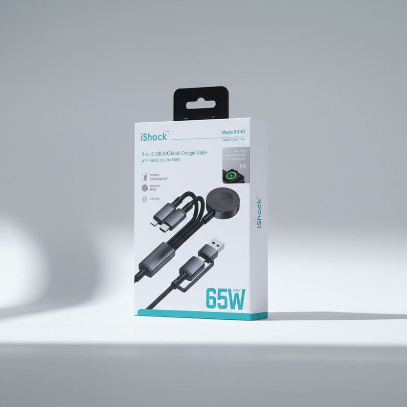 Power & Cable 3-in-2 Multi Charger Braided Cable with Type-C/Lightning/Watch