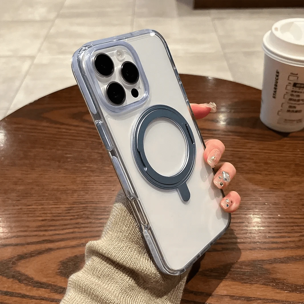 ktusu Generic Cases & Covers 360 Degree Rotatable Magnetic Kickstand Glossy Hard Case for iPhone 16 Pro Baby Blue