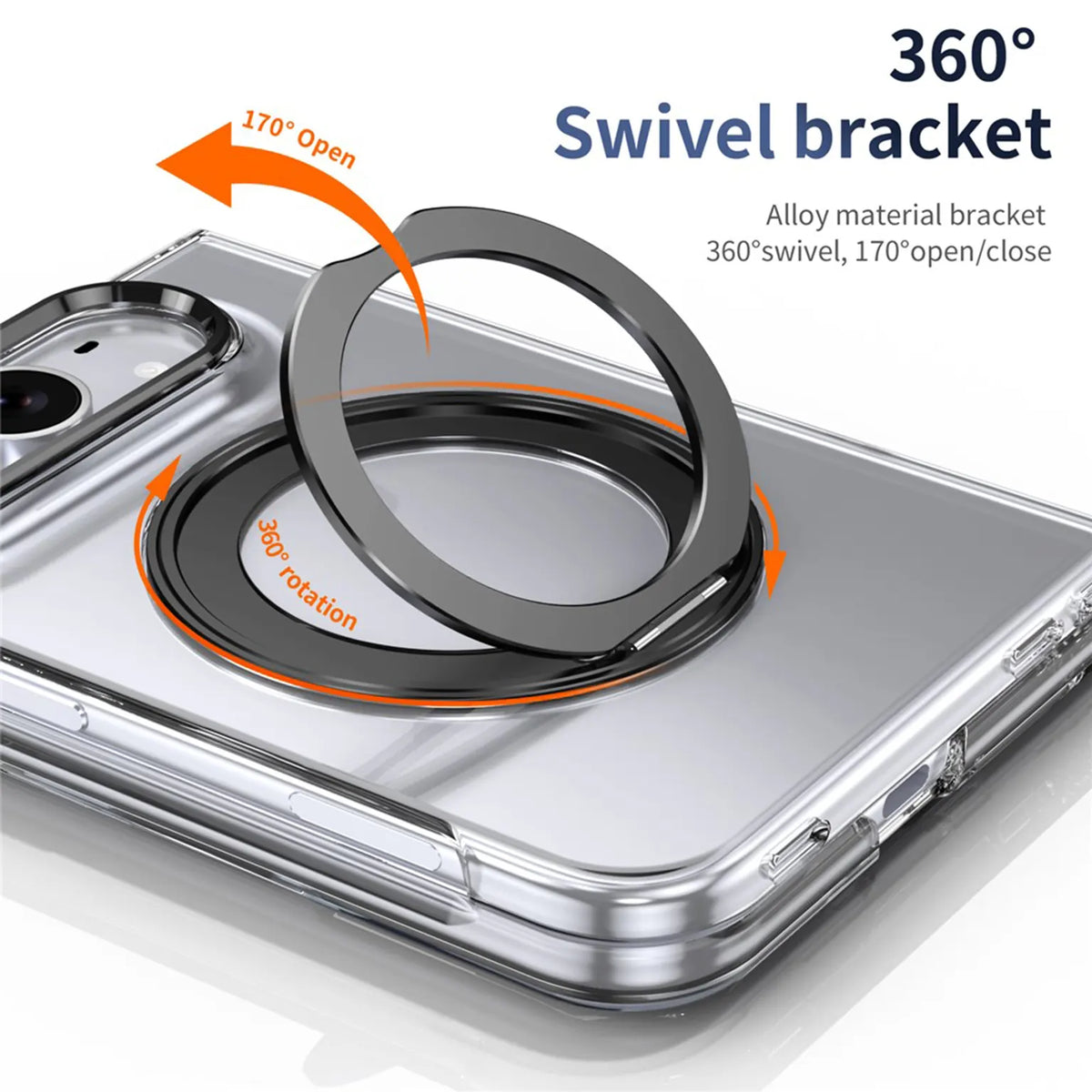 360°Rotatable Ring Kickstand Transparent Hard Case for iPhone Duo