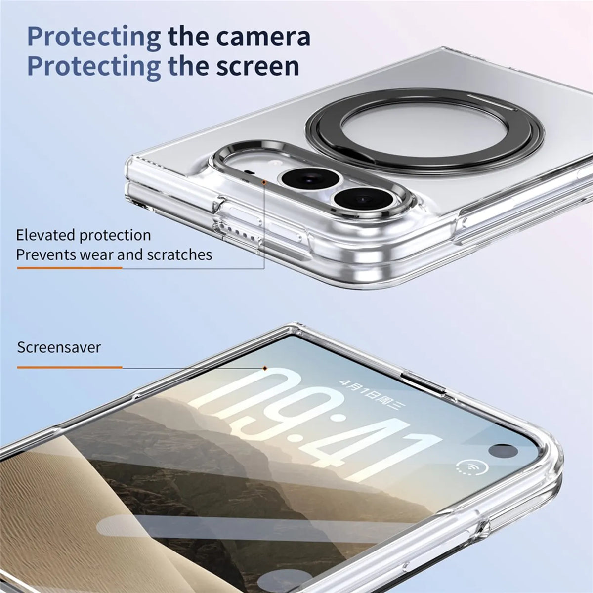 360°Rotatable Ring Kickstand Transparent Hard Case for iPhone Duo