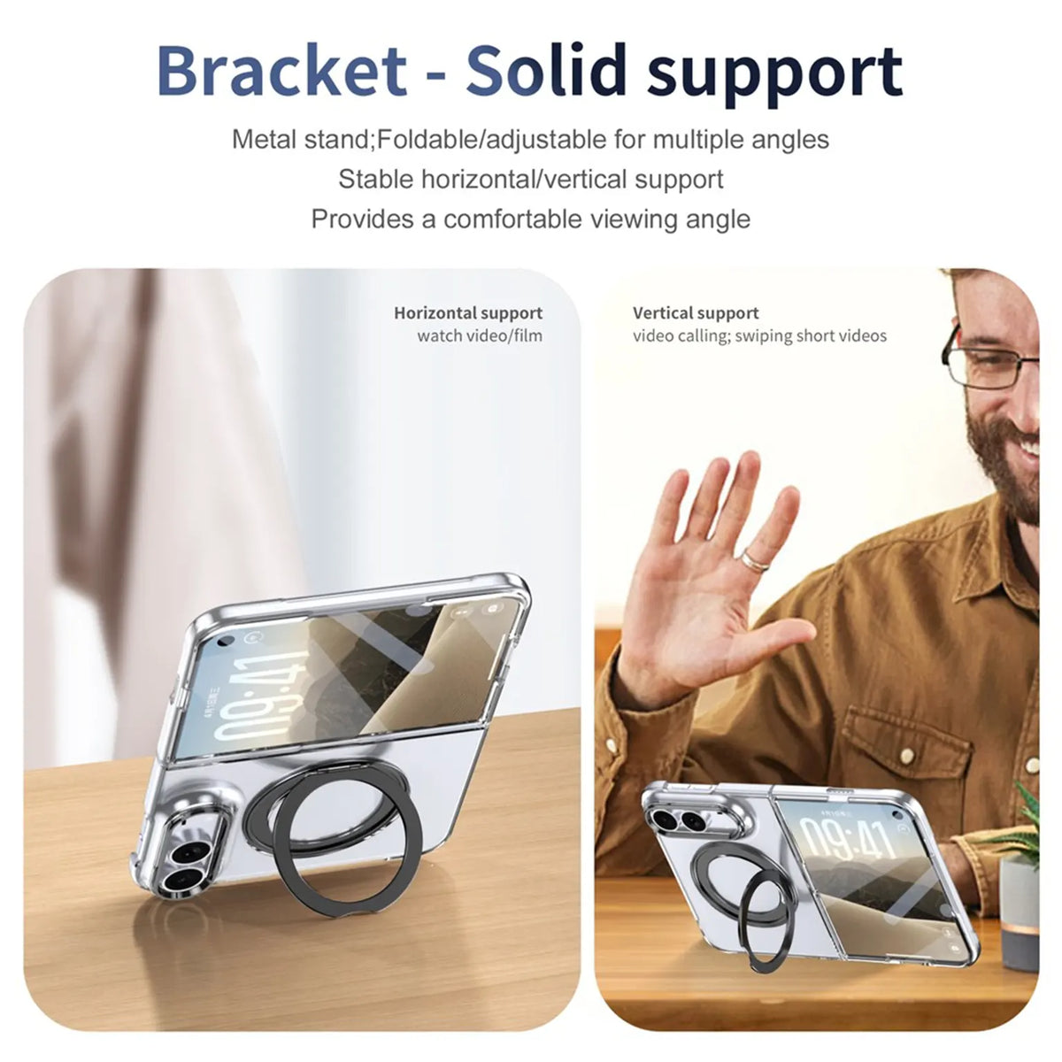 360°Rotatable Ring Kickstand Transparent Hard Case for iPhone Duo
