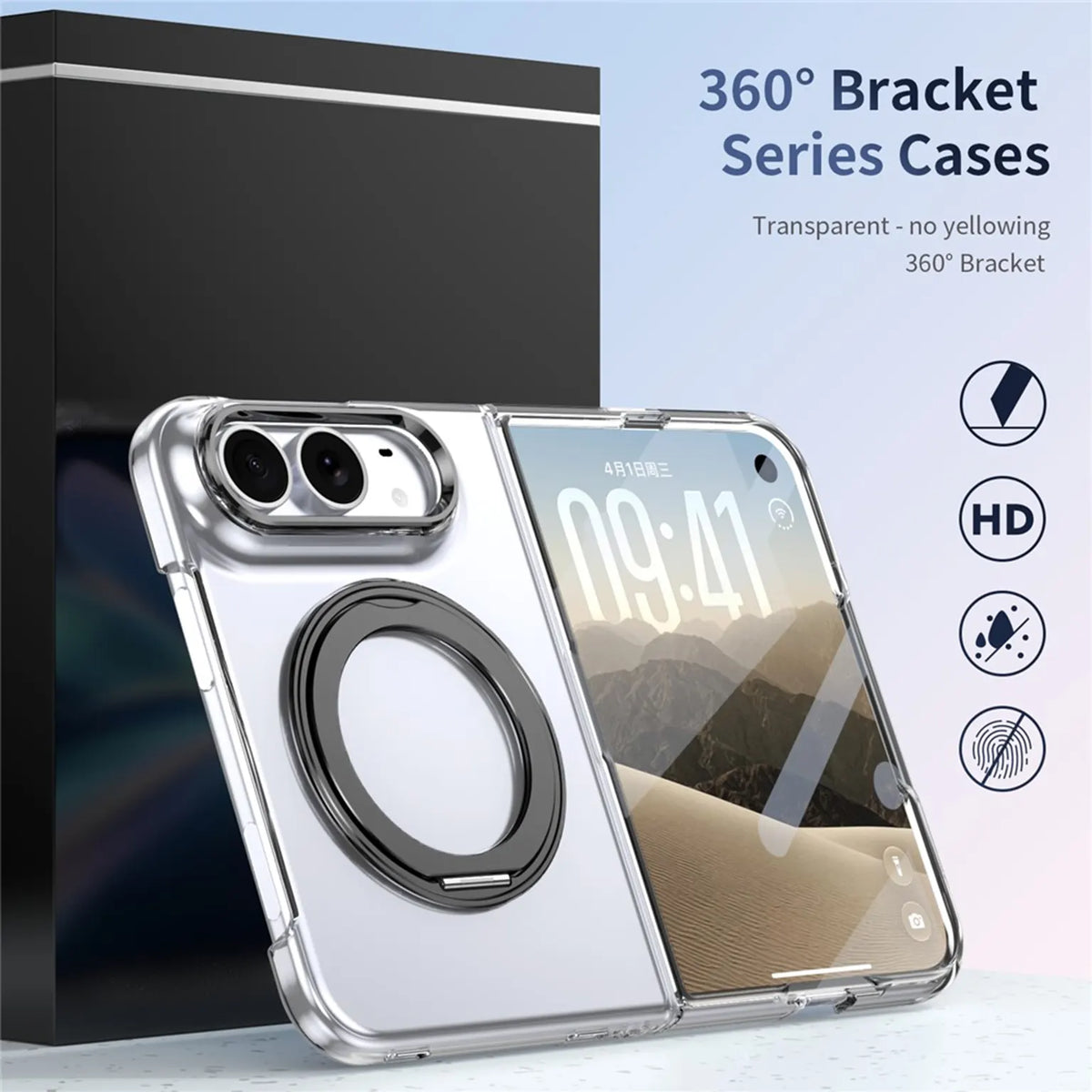 360°Rotatable Ring Kickstand Transparent Hard Case for iPhone Duo